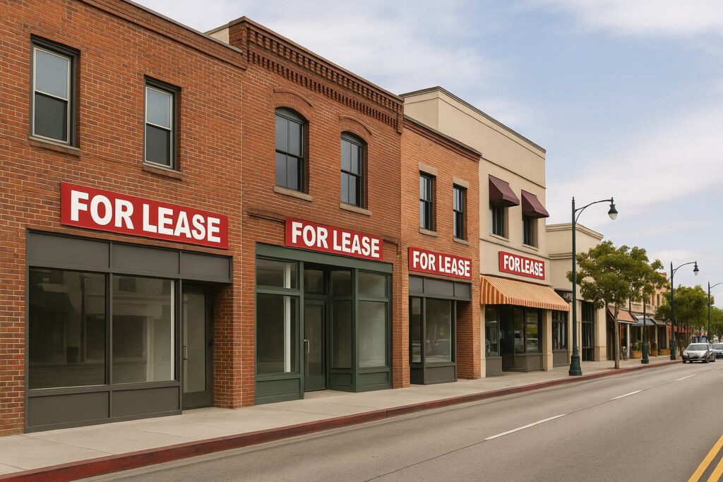 Commercial properties for lease on a busy street in Arcadia, CA.
